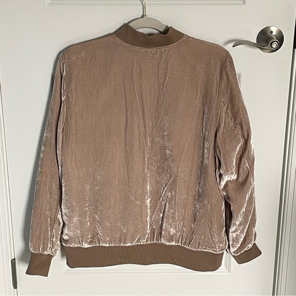 Madewell Tan Velvet Silk Blend Full Zip Bomber Jacket - 35565 - Picture 7 of 16
